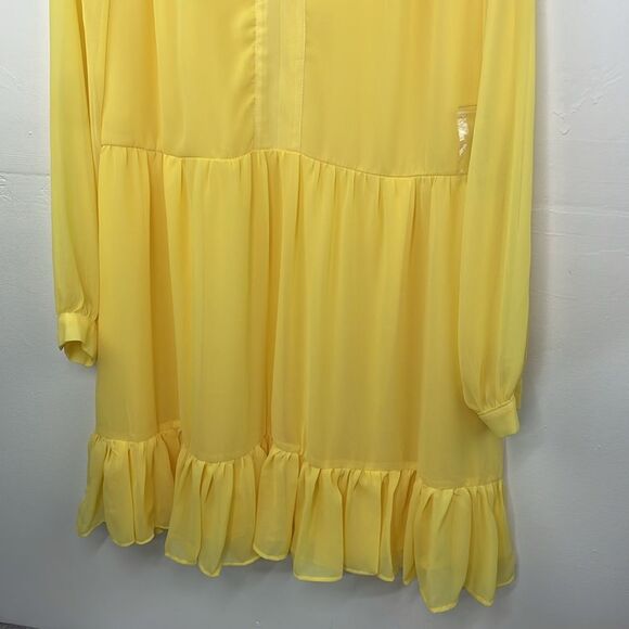 Vince Camuto Yellow Chiffon Dress Baby Doll Split neck tiered long sleeve Small - Picture 3 of 15